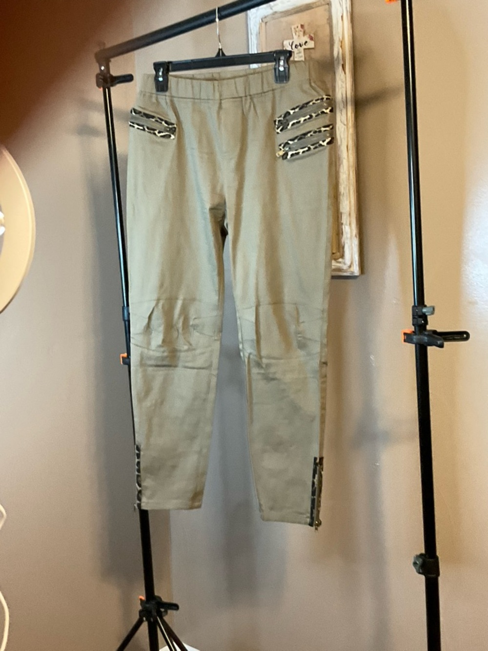 Grey/greenish Jeans with Decorative Zipper Trim